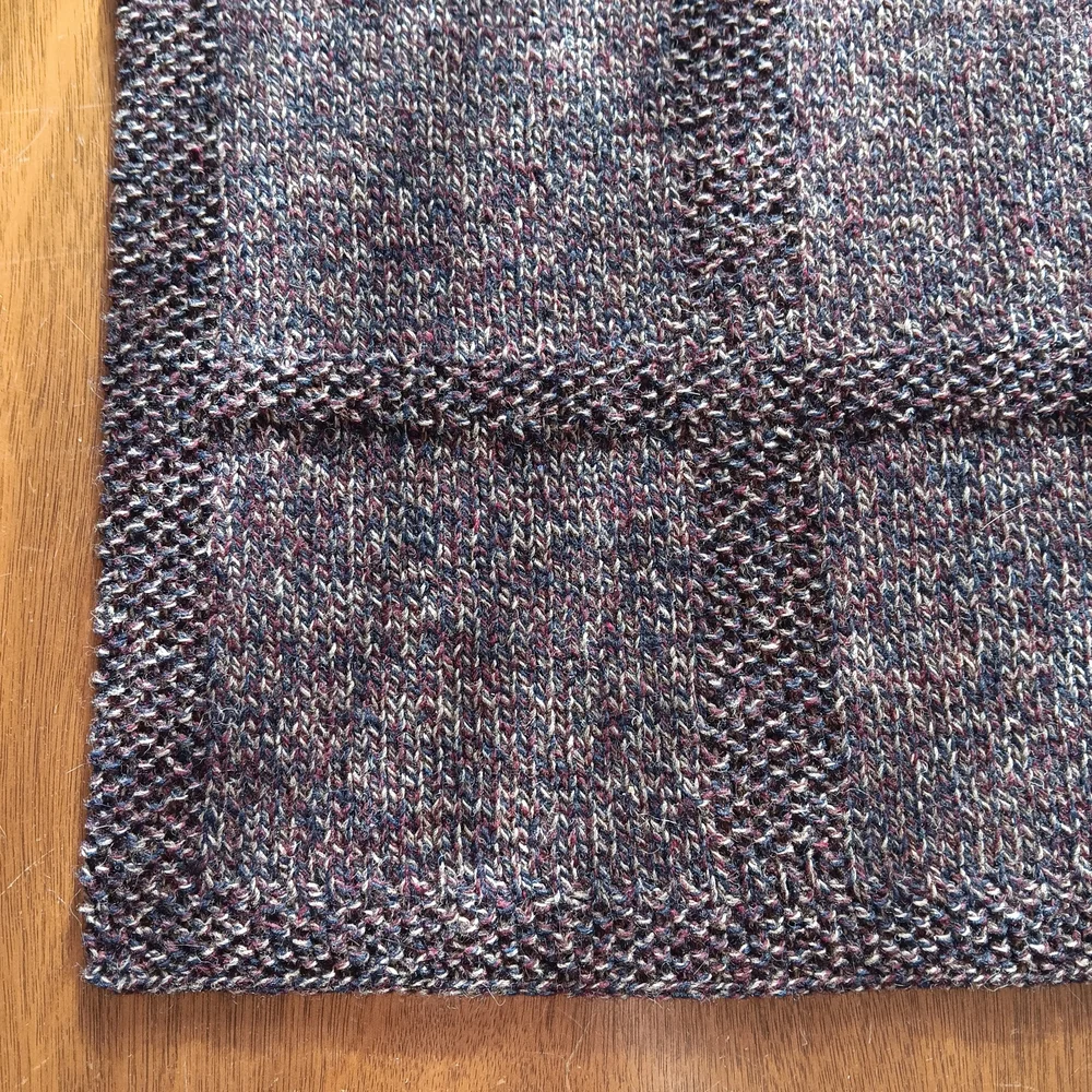 Set of 2 Handmade Handknit Marled Navy Blue Maroon Tan Windowpane Placemats